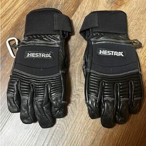 HESTRA Black Cowhide Leather Gloves Vertical Cut Unisex Size 8